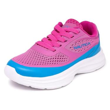 Imagem de Nautica Tênis infantil para meninos e meninas – Max Cushion Fashion Tênis de corrida e caminhada com cadarço/elástico (bebê/criança pequena/criança grande), Azul fúcsia, 18