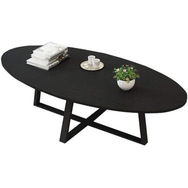 Imagem de Mesa de centro nórdica de madeira maciça, mesa lateral de sofá oval para apartamento pequeno, sala de estar, quarto, varanda, mesa de negociação, comprimento 39,4", preta