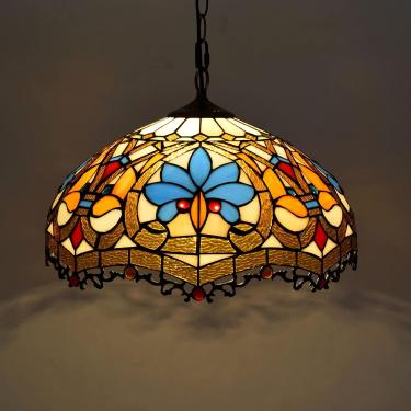 Imagem de Lustres barrocos Tiffany, luminária de teto com vitral, luminária pendente decorativa lticolor ajustável para sala de estar, quarto, cozinha, sala de jantar, lâmpada E26/E27, 40 cm