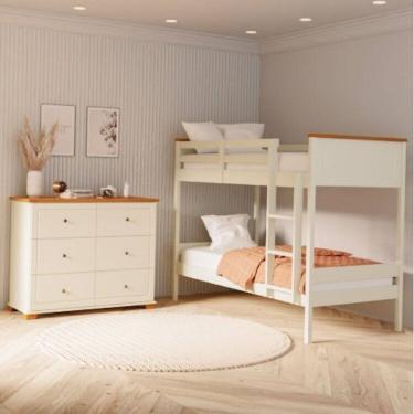 Imagem de Conjunto Dormitório 1 Beliche 1 Cômoda Ananda CabeCasa MadeiraMadeira Imbuia/Offwhite