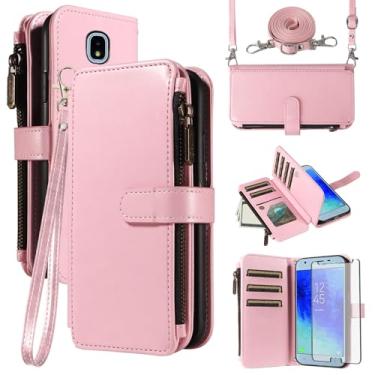 Imagem de Asuwish Capa de telefone para Samsung Galaxy J7 Star J 7 Crown 7J Refine 2018 J7V V 2ª geração com protetor de tela e cordão com zíper carteira porta-cartão suporte celular Aura S767VL SM J737V