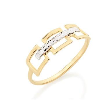 Imagem de Anel banhado ouro 3x 24k 18k e 22k feminino 3 quadrados rommanel vazad