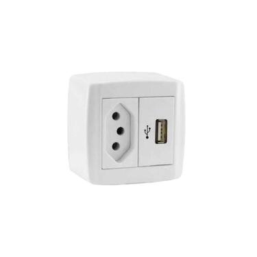 Imagem de KIT - 1 Tomada 10A 250V~ + 1 Tomada USB 5V - 2.0A de Sobrepor Box Slim
