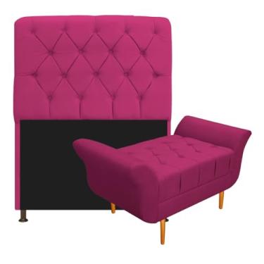 Imagem de Kit Cabeceira Estofado Lady e Recamier Ari 90 cm Solteiro Suede Pink - Amarena Móveis