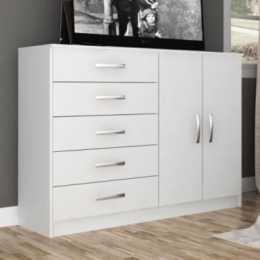 Imagem de Cômoda Florença 2 Portas 5 Gavetas Branco - Panorama Móveis, Branco, M