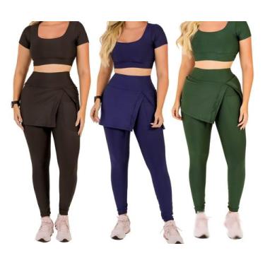 Imagem de Kit 3 Calças Legging Saia Com Bolso Feminino Fitness Moda Evangélica A