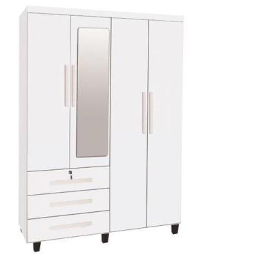 Imagem de Roupeiro / Guarda Roupas Com Espelho 4 Portas + 3 Gavetas Cor Branco -