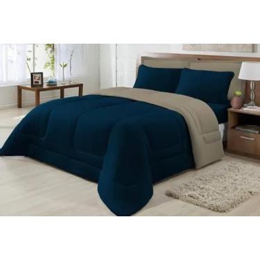 Imagem de Edredom Casal Malha 100% Alg Antialérgico Marinho/Avelã - Nathalia Enx