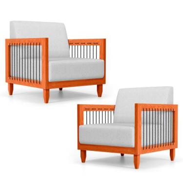 Imagem de Kit 02 Poltronas Varanda Samoa Madeira Maciça com Cordas Náutica Linho