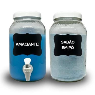 Imagem de Kit Para Lavanderia, Pote para Sabão em Pó E Amaciante 3 Litros + lous