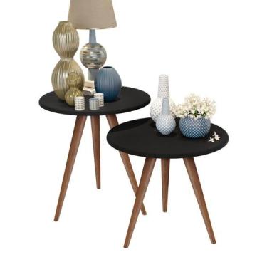 Imagem de 2 Mesa Lateral Centro Tati Pé Palito 60cm 30cm - Jthome, Preto
