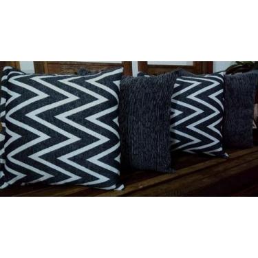 Imagem de Kit 4 Capas Almofadas Jacquard Estampado  CHEVRON COM CINZA  45x45 Cm 