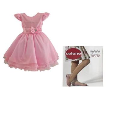 Imagem de Vestido Glitter Rosa Infantil Festa + Meia Selene Fio 20 - JL Kids, 3,