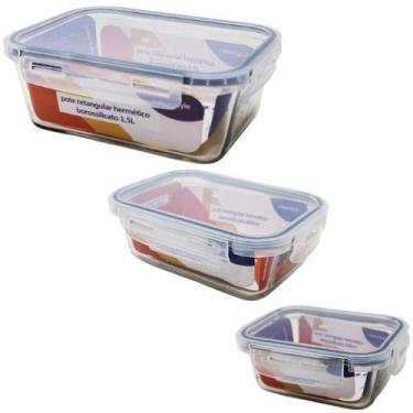 Imagem de Jogo Kit 3 Potes De Vidro Refratário Hermético Com Tampa - HomeBras