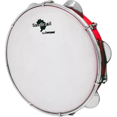 Imagem de Pandeiro Liverpool Sambrasil Premium 10 Vermelho C/ Pele Branca