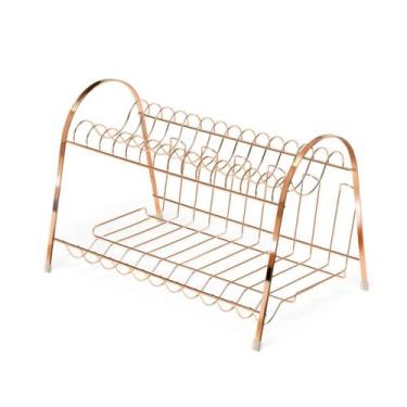 Imagem de Escorredor De Louça Max Duplo Para Cozinha 15 Pratos Rose Gold - Arthi