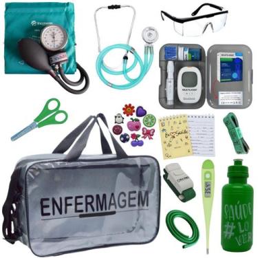 Imagem de Kit Enfermagem Transparente Medidor Glicose Aparelho Pressao Estetoscó