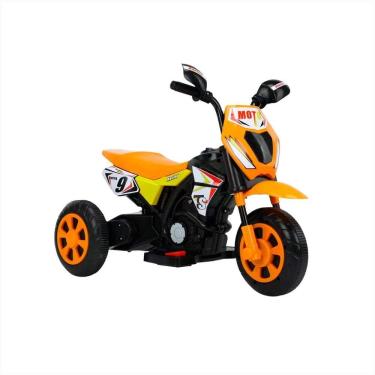Imagem de Moto Elétrica Infantil Laranja Farol Led Acelerador Pedal Ré