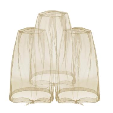 Imagem de Cabeça repelente de mosquiteiro de rede para insetos que não veem Ums, insetos e insetos que mordem mosquitos em qualquer atividade ao ar livre, funciona sobre a maioria dos chapéus vem com bolsas de estoque gratuitas (3 peças, cáqui)