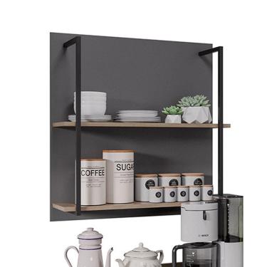Imagem de Prateleira Industrial Dupla Cozinha Suspenso Painel Eri 70,5cm M12 - D`rossi Cor Grafite E Freijó