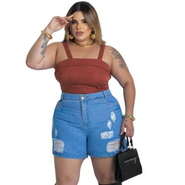 Imagem de Short jeans plus size lumix tamanhos 46 a 52 ref-300172, Azul, Claro, 
