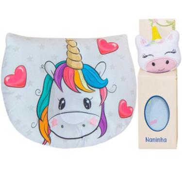 Imagem de Travesseiro Anatômico + Naninha para Bebê Unicórnio Rosa - Miguel Baby