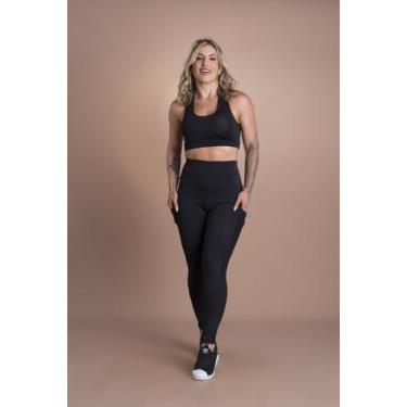 Imagem de Conjunto Fitness Feminino Top Nadador E Calça Legging Cintura Alta Com