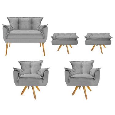 Imagem de Kit Namoradeira, 02 Poltronas e 02 Puff Opala Base Giratória de Madeir