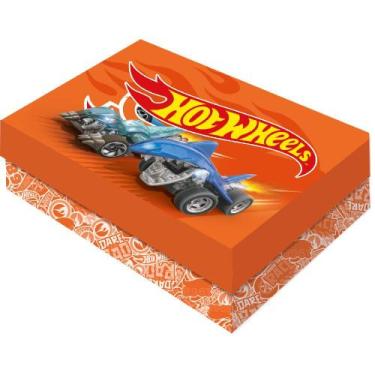 Imagem de Caixa Retangular Com Tampa para Presentes Tema Hot Wheels - Média - Fe