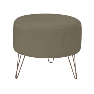 Imagem de Puff Decorativo Redondo Pés Metal Couro Fendi - Gran Belo