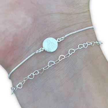 Imagem de Kit 2 Pulseira Prata 925 N Senhora Aparecida Elos Corações - Hakuna Jo