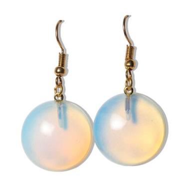 Imagem de Brinco Cabochão Disco Pedra da Lua Anzol Banho Dourado - CristaisdeCur