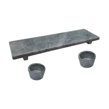 Imagem de Kit Tabua Gourmet 25x7cm e 2 Molheiras 50ml em Pedra Sabão - Industria