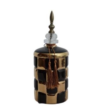 Imagem de Potiche  Formosa Grande Quadriculado Preto Dourado - LUXdecor Casa e J