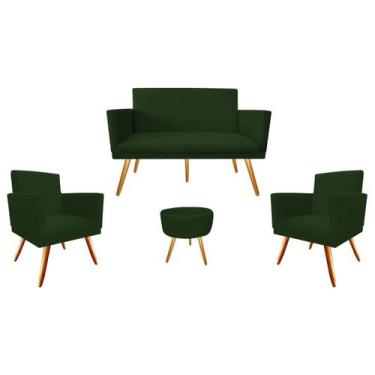 Imagem de Kit Namoradeira + 2 Poltronas Decorativa Nina + Puff Redondo Suede Ver