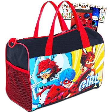 Imagem de Zagtoon Bolsa de viagem Miraculous Ladybug para crianças – Pacote com bolsa de viagem Miraculous Ladybug de 43 cm, mais adesivos e mais (bolsa de joaninha milagrosa para meninas), bolsa miraculous