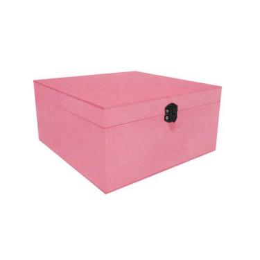 Imagem de Caixa Quadrada com Dobradiça e Fecho Preto 20x20x10 Mdf Madeira Pintad