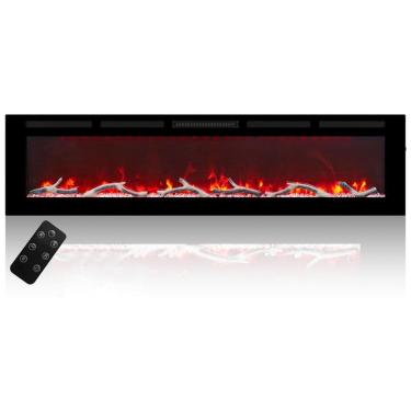 Imagem de Lareira Elétrica de Embutir Ultrafina A45x182L cm com Controle Remoto, Baixo Ruído e 6 Opções de Chamas, 110V 1500W, MONDAWE, Preta