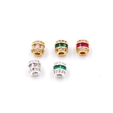 Imagem de Malahill Miçangas de zircônia cúbica para fabricação de joias, contas tubulares para colares e pulseiras, 6 x 6 mm, ouro 18k - verde