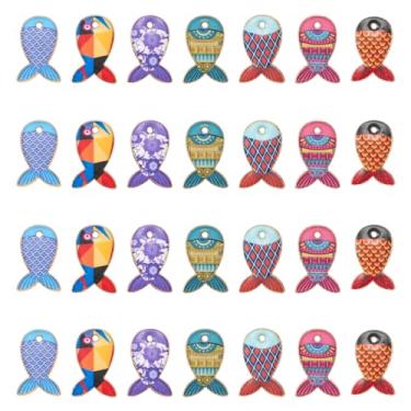 Imagem de Bestewelry 28 pingentes de liga de peixe, 7 estilos, pingentes de peixe com mosaico colorido, estampa plana com furo para pulseiras DIY, colares, brincos, artesanato, fabricação de joias, Metal, Sem