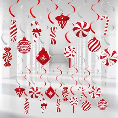 Imagem de PADELO 24 Peças Decorações De Redemoinho Penduradas Em Bastões De Doces De Natal - Pirulito Vermelho E Branco Hortelã-Pimenta Teto Pendurado Redemoinhos Serpentinas Enfeites Para Casa Candy Land Inve