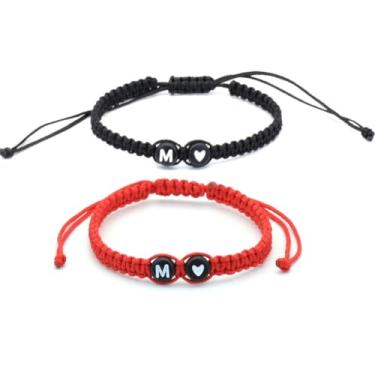 Imagem de Pulseiras de casal com inicial para mulheres e homens, pulseiras de coração trançadas feitas à mão, pulseiras com letras de melhor amigo para presente de 2 joias de aniversário, 0, Resina, Sem Pedra