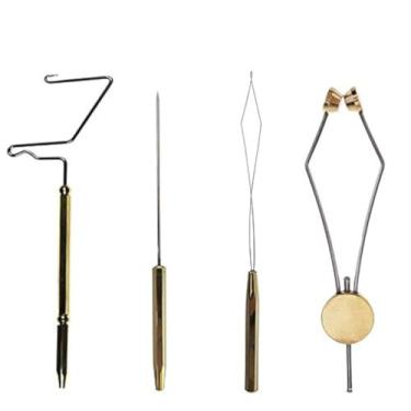Imagem de Grande pesca 4pc As ferramentas de amarracao de mosca mais uteis Combo Kit Gift Aco Inoxidavel Voar Amarrando Chicote Finalizador No, Fly Tying Bodkin Grande, Fly Tying Bobbin Thread Holder, Disc Bobbin Threader M