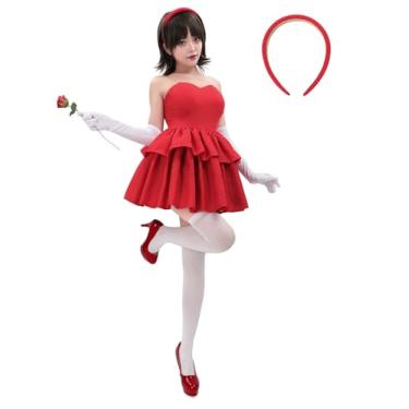 Imagem de DAZCOS Womens Cosplay Costume Strapless Dress with Accessories Full Set Cosplay Outfit for Halloween Daily (Red, Medium)