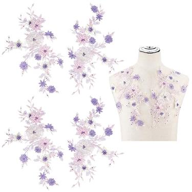 Imagem de PLIGREAT 4 Pçs apliques de contas apliques flores bordados apliques de renda, costura decorativa em apliques de tecido de renda para vestidos de noiva DIY, vestidos de formatura, decoração de roupas