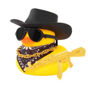 Imagem de wonuu Black Cool Car Rubber Duck Ornament Duck Car Dashboard Decoration Car Accessories Special Prop Cowboy Hat Necklack, AK47