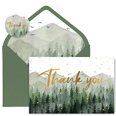 Imagem de AnyDesign Pacote com 50 cartões de agradecimento para chá de bebê floresta verde com envelopes e adesivos folha dourada aquarela natureza agradecimento cartões de notas em branco para casamento,