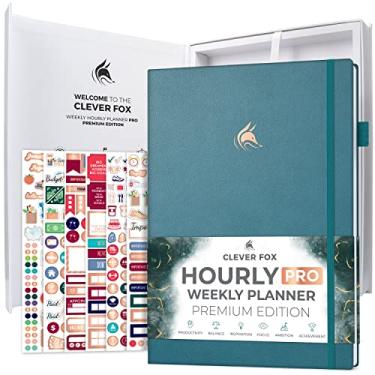 Imagem de Clever Fox Agenda horária PRO Premium – Agenda sem data com horários diários – Caderno organizador pessoal para gerenciamento de tempo – Diário semanal e mensal, tamanho A4 (azul-petróleo)