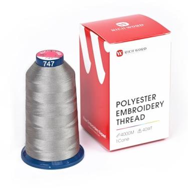 Imagem de Linha de bordado cinza Richword 4000 m (4374Y) 40 WT fio de poliéster 100 cores selecionadas para várias agulhas comerciais e máquina de bordar de agulha única 0747