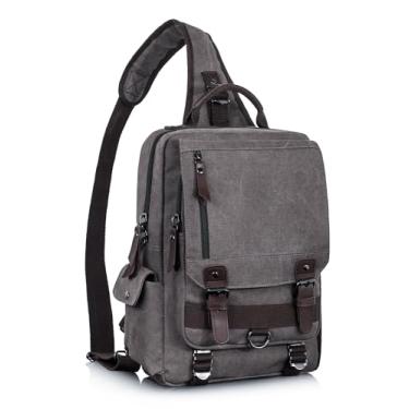Imagem de Mochila de lona retrô com bolsa tiracolo para viagem Leaper, Gray 1, Large